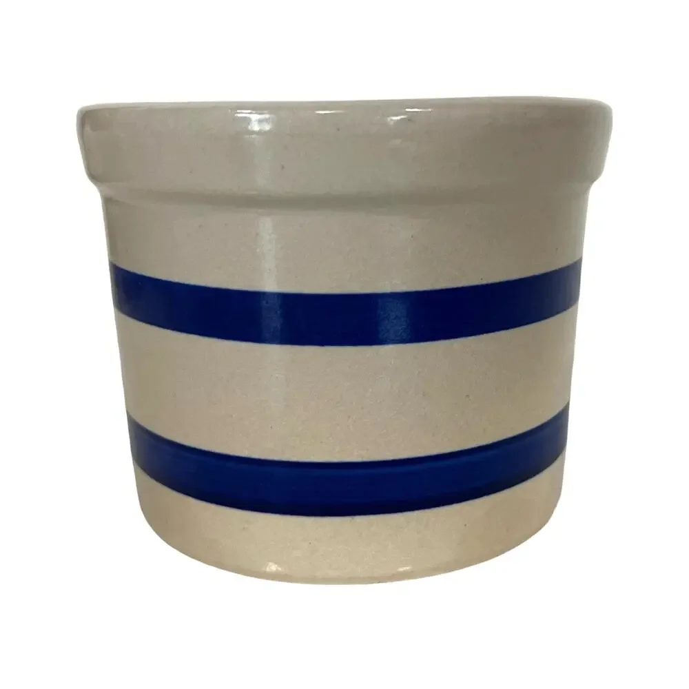 RRP Co Roseville Ohio Pottery Jar Short 3.5” Crock Blue Stripe Cottage Country